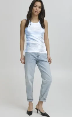 New Top - Altobelli - Blanc de Blanc w. Powder Blue T-shirts & Toppe