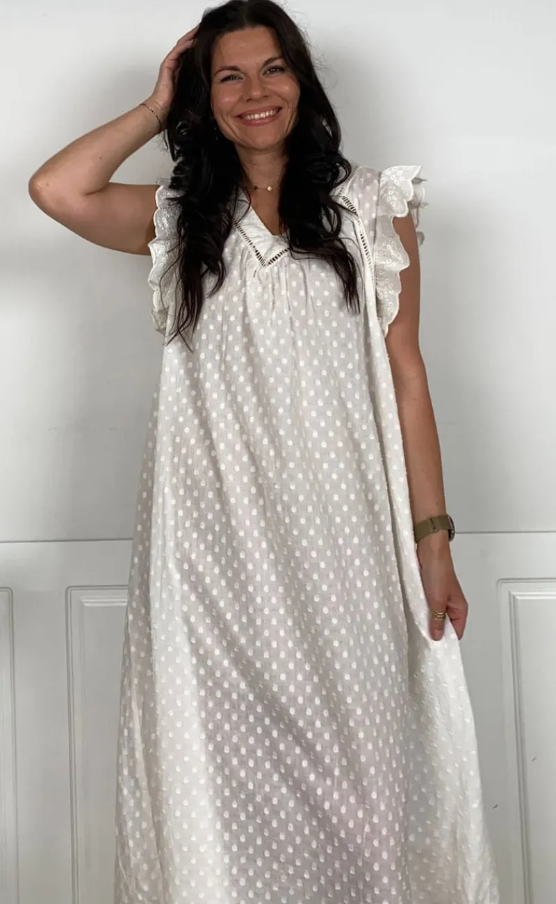 Discount Kjole - Mie Frill - White Kjoler