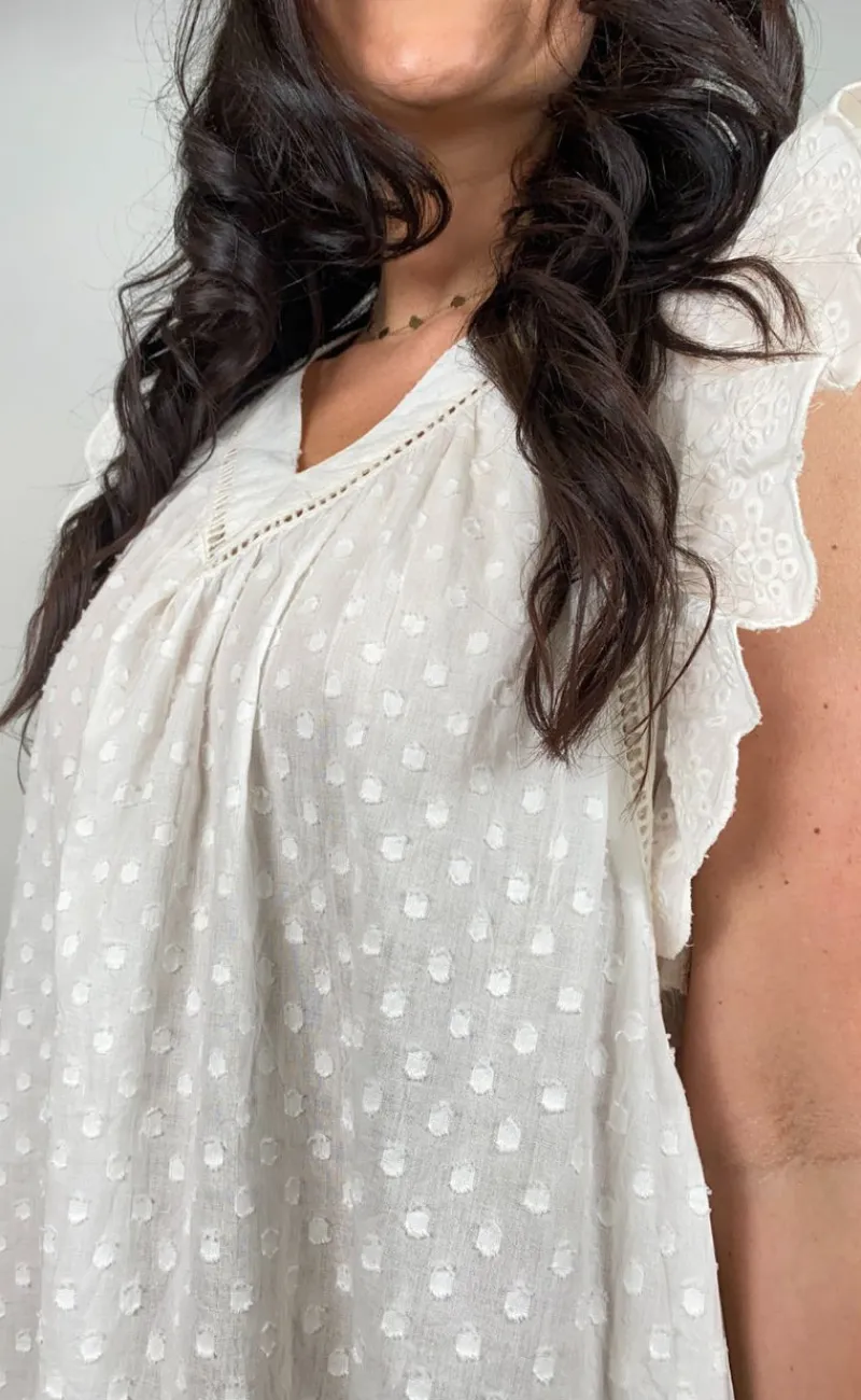 Discount Kjole - Mie Frill - White Kjoler