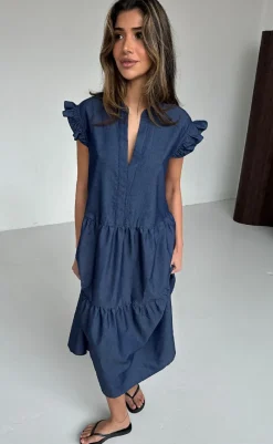 Outlet Kjole - Bea Long - Dark Blue Chambre Kjoler