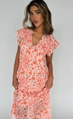 Clearance Kjole - Bea Long - Pink Flower Kjoler