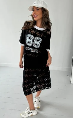 Kjole - Conni Lace - Black/White Kjoler