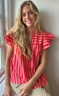 Sale Top - Christel - Stribe Pink T-shirts & Toppe
