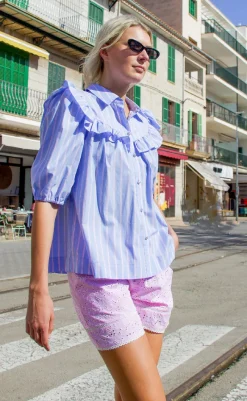 Outlet Bluse - Ellen - Blue Pink Stripe Bluser