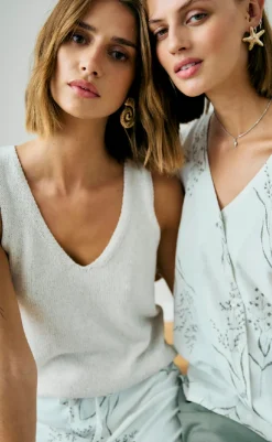 New Bluse - Laluna - Brilliant White w. Deep Lichen Green Bluser