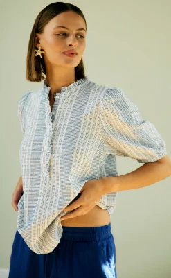 Clearance Bluse - Nollie - Brilliant White w. Deep Ultrama Bluser