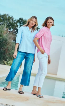 Outlet Bluse - Rolly - Chambray Blue w. Star Off-white Bluser