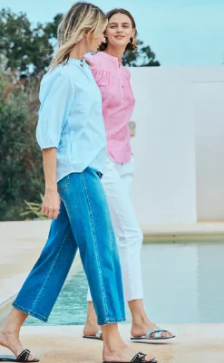 Outlet Bluse - Rolly - Chambray Blue w. Star Off-white Bluser