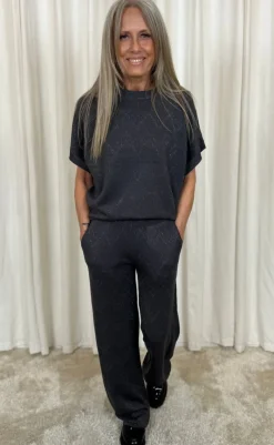 Discount Bukser - Anilux - Gray Pinetripe W. Gunmetal Bukser & Jeans