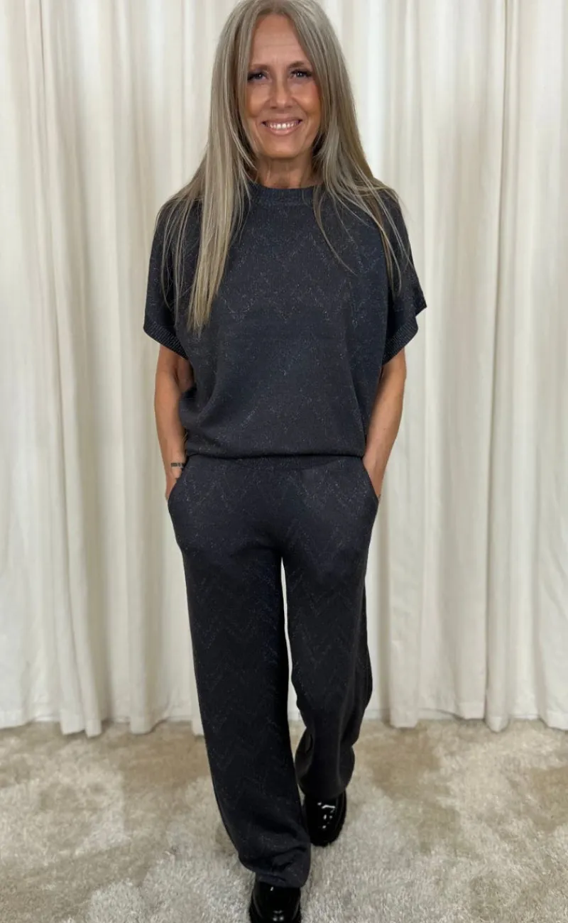 Discount Bukser - Anilux - Gray Pinetripe W. Gunmetal Bukser & Jeans