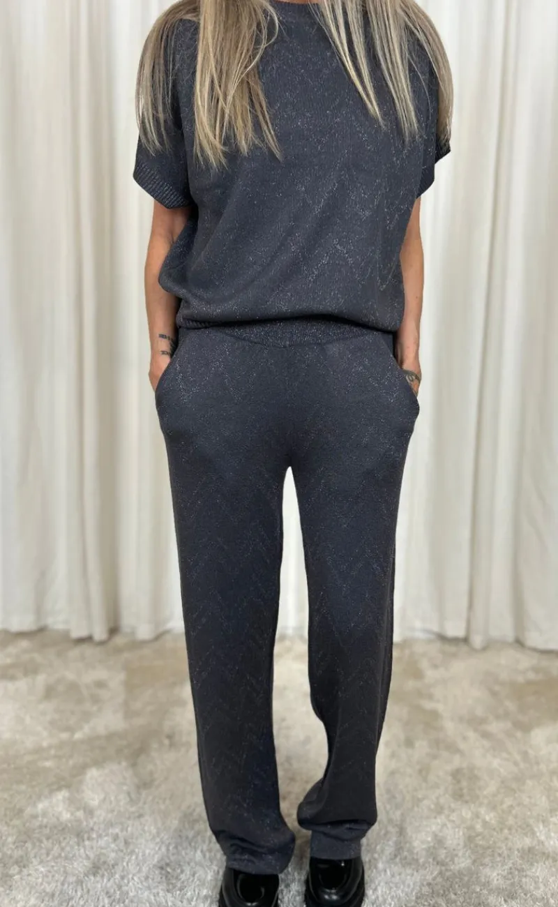 Discount Bukser - Anilux - Gray Pinetripe W. Gunmetal Bukser & Jeans