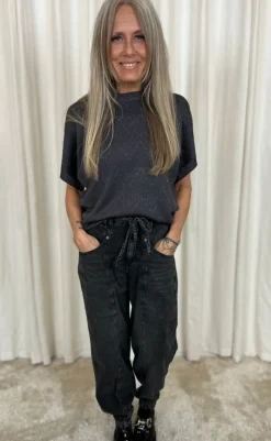 Discount Bukser - Anilux - Gray Pinetripe W. Gunmetal Bukser & Jeans