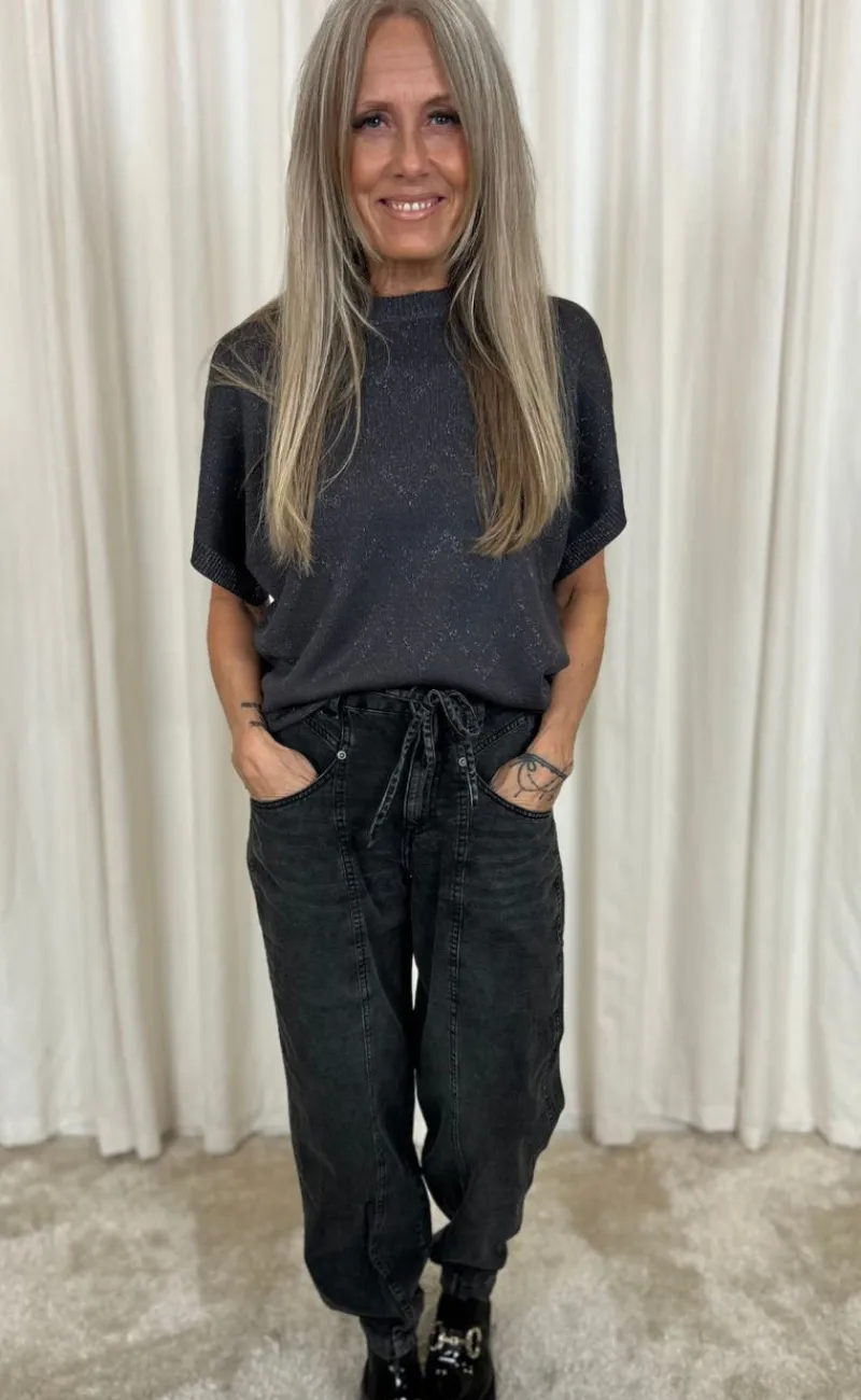 Discount Bukser - Anilux - Gray Pinetripe W. Gunmetal Bukser & Jeans