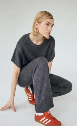 Discount Bukser - Anilux - Gray Pinetripe W. Gunmetal Bukser & Jeans