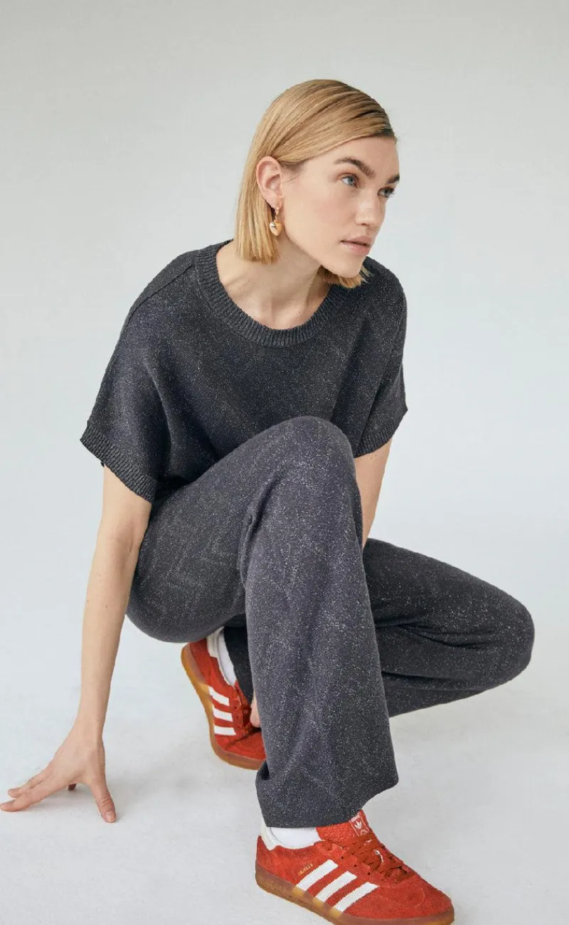 Discount Bukser - Anilux - Gray Pinetripe W. Gunmetal Bukser & Jeans