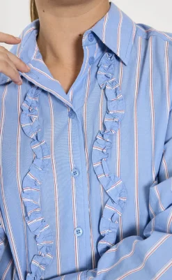 Online Skjorte - Sirana - Chambray Blue w. Star Off-white Skjorter