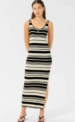 Kjole - Stela - Black/Birch striped Kjoler