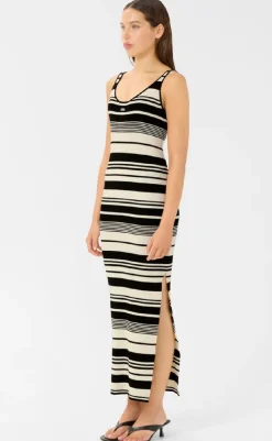 Kjole - Stela - Black/Birch striped Kjoler