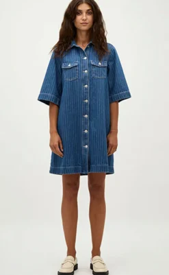 Online Kjole - Mira-G - Midt Blue Stripe Kjoler