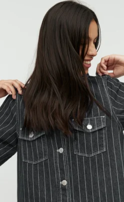 Clearance Kjole - Mira-G - Dark Grey Pinstripe Kjoler