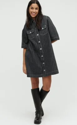 Clearance Kjole - Mira-G - Dark Grey Pinstripe Kjoler