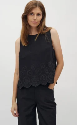 Outlet Top - Rihne Scallop-G - Black T-shirts & Toppe