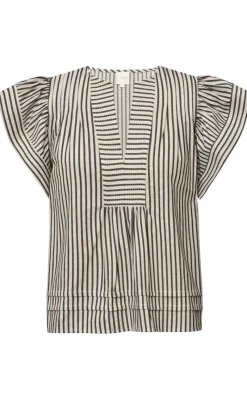 Sale Bluse - Minka - Creme Black Stripes Bluser