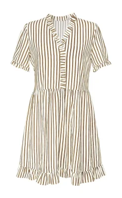 INA Copenhagen Kjole - Catja Summer - White / Brown Striped Kjoler