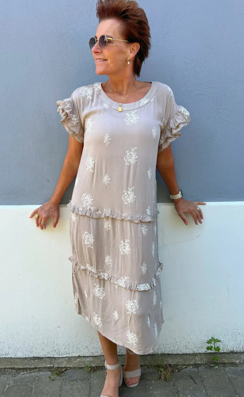 New Ina Copenhagen Kjole - Dalila - Camel / White Embroidery Kjoler