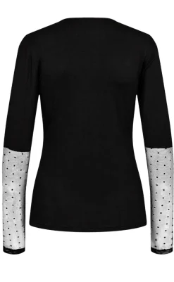 New Liberte Bluse - Isa Ls Lace Sleeve - Black Dot Bluser