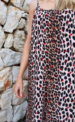 Sale Liberte Kjole - Alma Long Strap - Lux Leo/Red Heart Kjoler