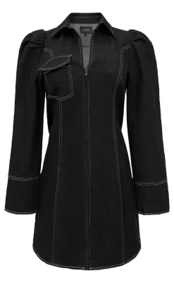 Sale Liberte Kjole - Asta-V-Neck - Black Denim Kjoler