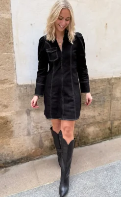 Sale Liberte Kjole - Asta-V-Neck - Black Denim Kjoler