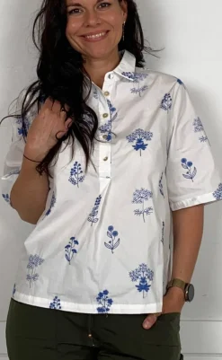 Outlet Love & Divine Bluse - Love1351 - White/Blue Bluser