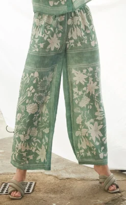 Sale Love & Divine Bukser - Love1176-4 - Green Flower Bukser & Jeans