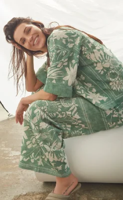 Sale Love & Divine Bukser - Love1176-4 - Green Flower Bukser & Jeans