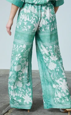 Sale Love & Divine Bukser - Love1176-4 - Green Flower Bukser & Jeans