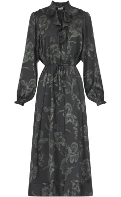 Discount Love & Divine Kjole - Love1194-2 - Black/Green Flower Kjoler