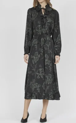 Discount Love & Divine Kjole - Love1194-2 - Black/Green Flower Kjoler