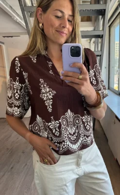 New Love & Divine Top - Love1296-2 - Brown/Paisley T-shirts & Toppe