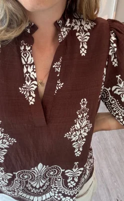 New Love & Divine Top - Love1296-2 - Brown/Paisley T-shirts & Toppe