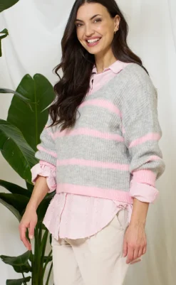 Online Strik - Carene - Light Grey/Baby Pink Striktrøjer & Sweat