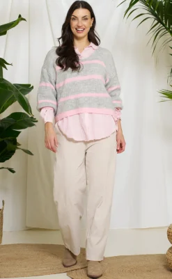 Online Strik - Carene - Light Grey/Baby Pink Striktrøjer & Sweat