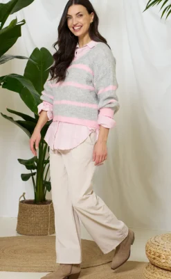 Online Strik - Carene - Light Grey/Baby Pink Striktrøjer & Sweat