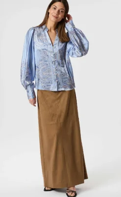 New Bluse - Massima Paisley Border - Light Blue Bluser