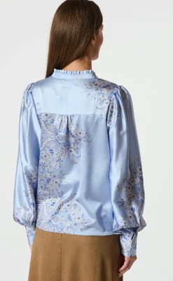 New Bluse - Massima Paisley Border - Light Blue Bluser