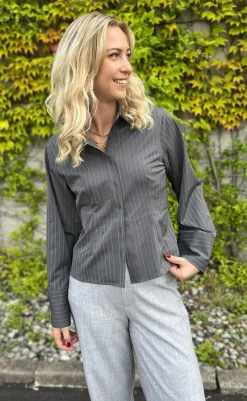 Discount Bluse - Rosa Pinstripe - Grey Bluser