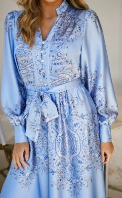 Online Kjole - Nova Paisley Border - Light Blue Kjoler