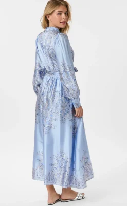 Online Kjole - Nova Paisley Border - Light Blue Kjoler