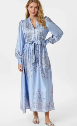 Online Kjole - Nova Paisley Border - Light Blue Kjoler
